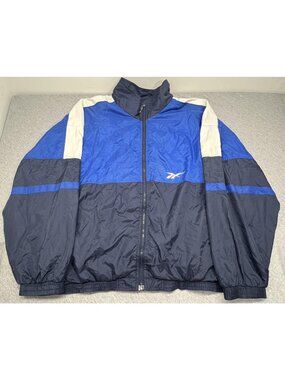 Vintage Reebok Jacket Mens XXL Blue Navy Colorblock Full Zip Windbreaker 90s
